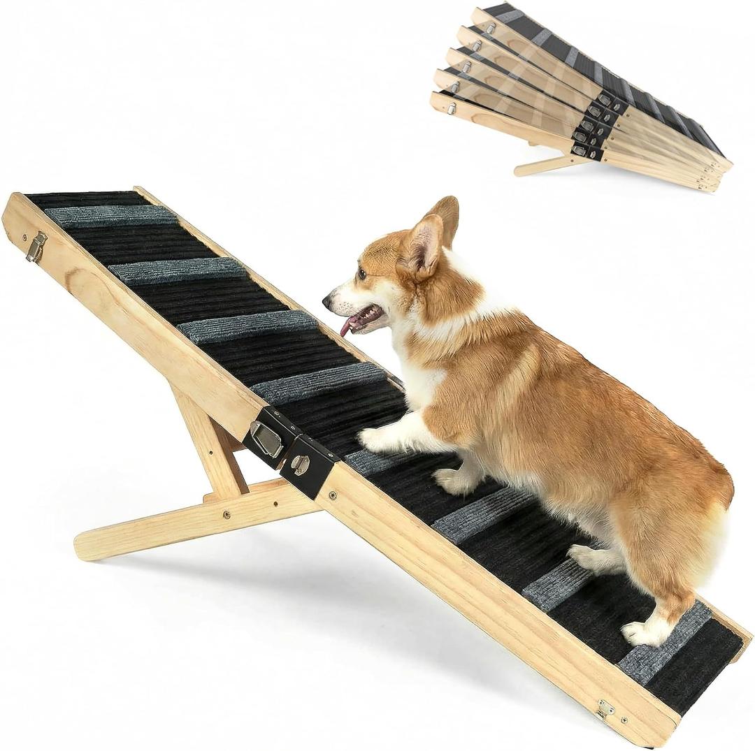 Foldable Dog Ramp for Bed - Non-Slip Dog Ramps for Small Dogs for Couch, SUV & Truck - 5 Adjustable Height from 17'' to 29'' Pet Steps to Go on Bed, Supports Up to 200lbs