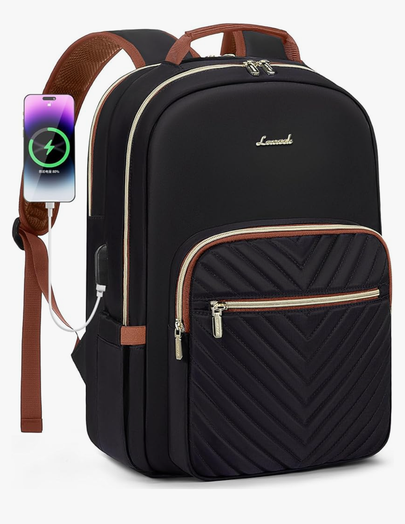 LOVEVOOK Laptop Backpack for Women 15.6 inch,Cute Womens Travel Backpack Purse,Professional Laptop Computer Bag,Waterproof Work Business College Teacher Bag Carry on Backpack with USB Port,Black Brown