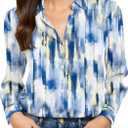 Non-Iron & Wrinkle-Free Womens Button Down Shirts with Mulberry Silk Long Sleeve Blouse Casual Work Tops (X-Small, S04 Striped 11)