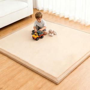 Baby Play Mat for Floor,1.3" Thick Elasti-Foam Playpen Mat for Tummy Time, Easy Care with Non-Slip Cushioned for Infant,Kids and Toddler Crawling (Brown), Size 65x55 inches