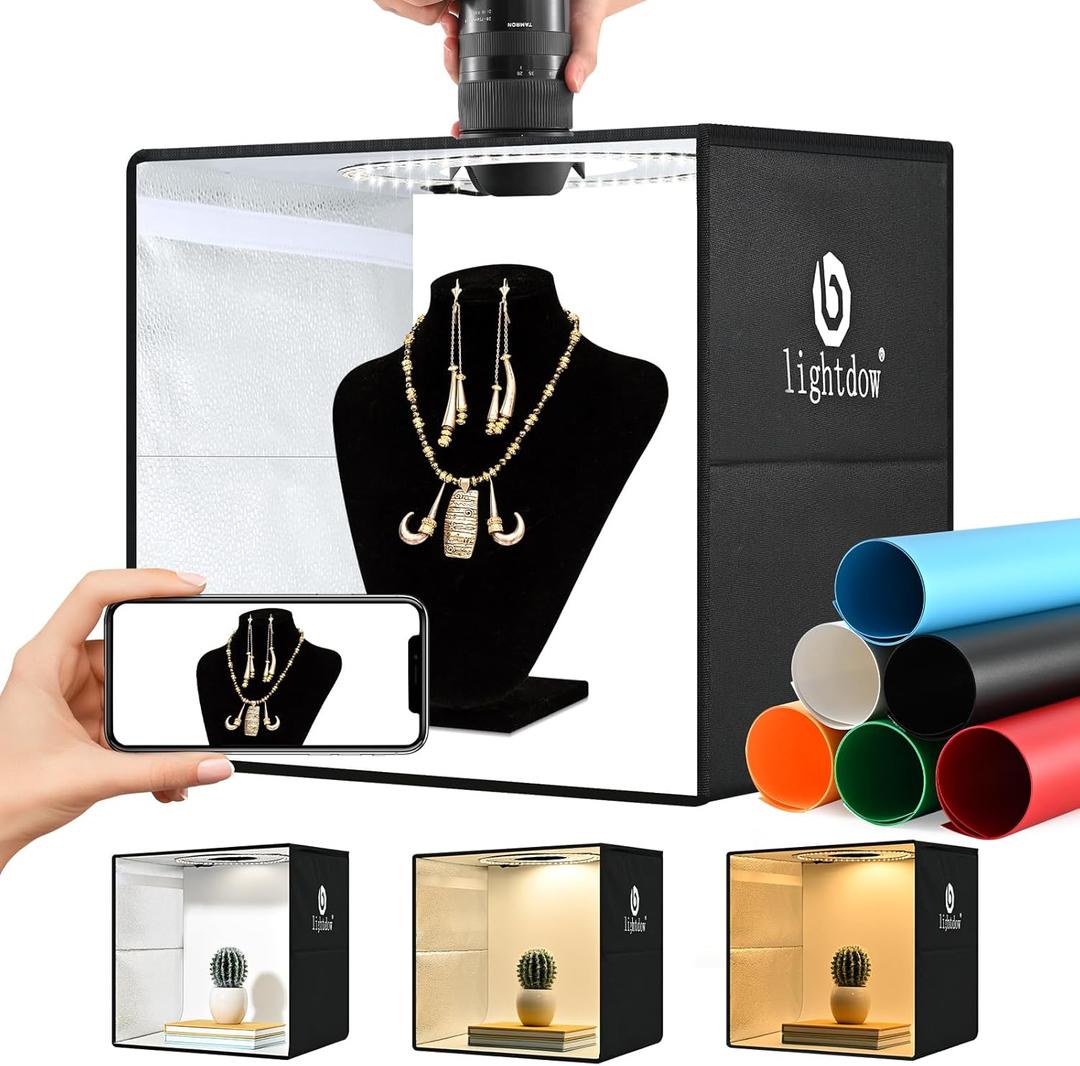 Lightdow 16"x16"x12" Photo Studio Light Box Photography with 120 LEDs (CRI>95), 6 Backdrops - Portable/Dimmable/Versatile Folding Shooting Tents for Toys/Jewelry/Watches/Cosmetics Photography