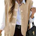 Tanakneo Womens Fuzzy Fleece Vest Sleeveless Button Down Fall Sherpa Jacket Winter Warm Old Money Outerwear with Pockets Light Khaki