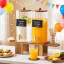 1.5 Gallon Drink Dispenser for Parties (2 Pack) - Glass Beverage Dispenser with Wood Stand, Stainless Steel Spigot & Coasters, Large Beverage Container for Hosting, BBQ, Lemonade, Juice & Iced Tea