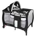 Kinder King 4 in 1 Portable Pack n Play, Baby Nursery Center Playard w/Bassinet, Large Playpen for Infant and Toddler, Newborn Changing Table, Adjustable Canopy, Storage Basket, Travel Bag, Black