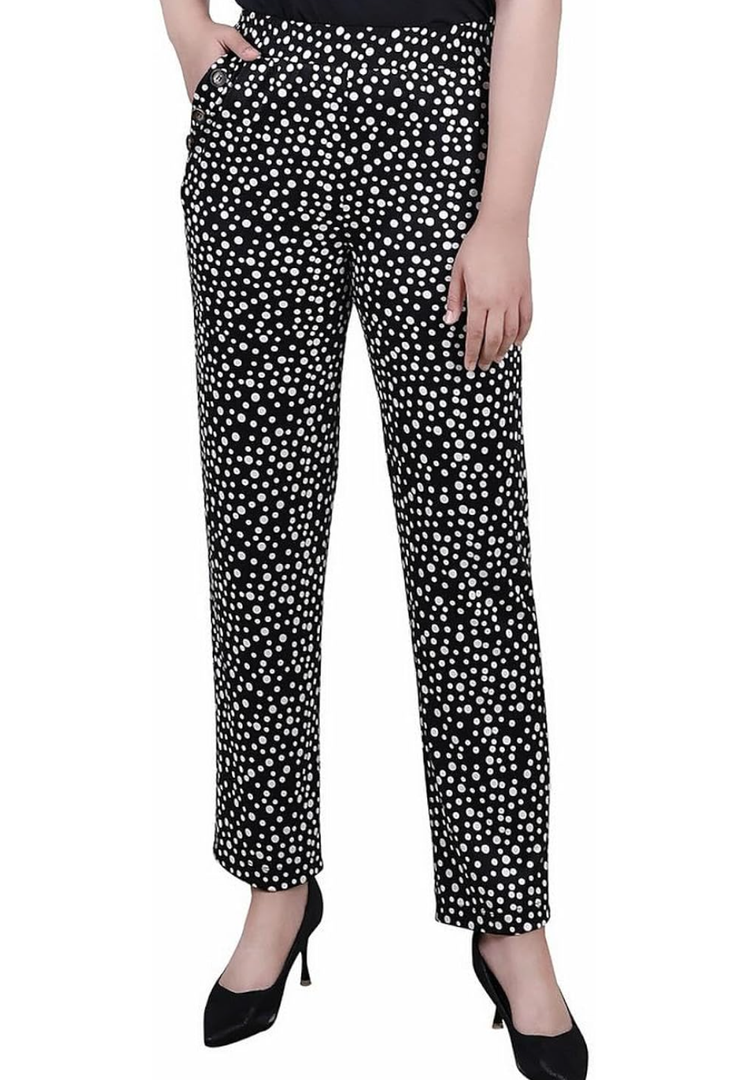 NY Collection Womens High Rise Embellished Straight Leg Pants,M
