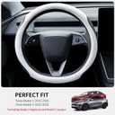 Uxcer Premium Leather Steering Wheel Cover for Tesla Model 3/Y 2016-2025 2026 Juniper/Highland, Non-Slip Breathable Tesla Model 3/Y Steering Wheel Protector, White