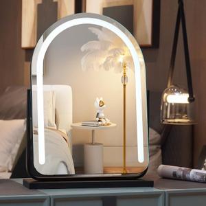 Makeup Mirror with Lights, 13" x 17.3" Vanity Mirror with Lights, Lighted Makeup Mirror, 3 Color Modes, Dimmable Light, 360-degree RotationHigh-end Black Round Mirror LED Vanity Mirror