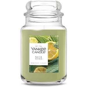Yankee Candle Sage & Citrus, Scented Candle, 22 Oz Large Jar With Up To 150 Hour Burn Time, Giftable, Birthdays (Green)