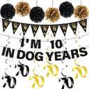 70th Birthday Decorations Banner Men - 15 Pcs Black Gold Birthday Banner Triangle Flag Pennant Number 70 Hanging Swirls Streamer Paper Pom Poms For 70 Year Old Party Celebration Supplies