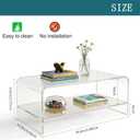 Fully Assembled Acrylic Coffee Table 34.6" L x 16.9" W x 14.6" H, 2-Tier Clear Lucite End Table with Storage Shelf, Modern Center Table for Living Room, Bedroom, Office
