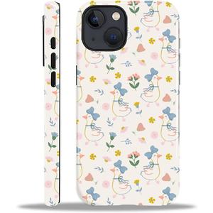 Compatible for iPhone 14 Plus Case Cute Aesthetic Durable Fashion Funny Phone Cover Duck Blue Ribbon Flower