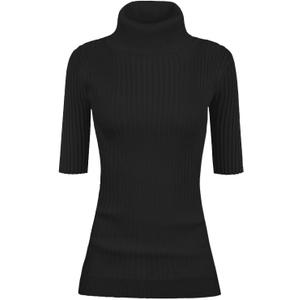 v28 Women Turtleneck 1/2 Half Sleeve Highly Stretchy Ribbed Knit Fitted Sweater (Black, M)