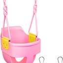 Premium High Back Full Bucket Toddler Swing Seat with Finger Grip, Plastic Coated Chains and Carabiners for Easy Install - Pink - Squirrel Products