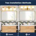 RUIYEY Bathroom Vanity Light Fixtures: 4 Lights Brushed Gold Vanity Lights for Bathroom, E26 60w Hardwired Wall Sconce Lighting with Frosted Milky Glass Over Mirror (Exclude Bulb)