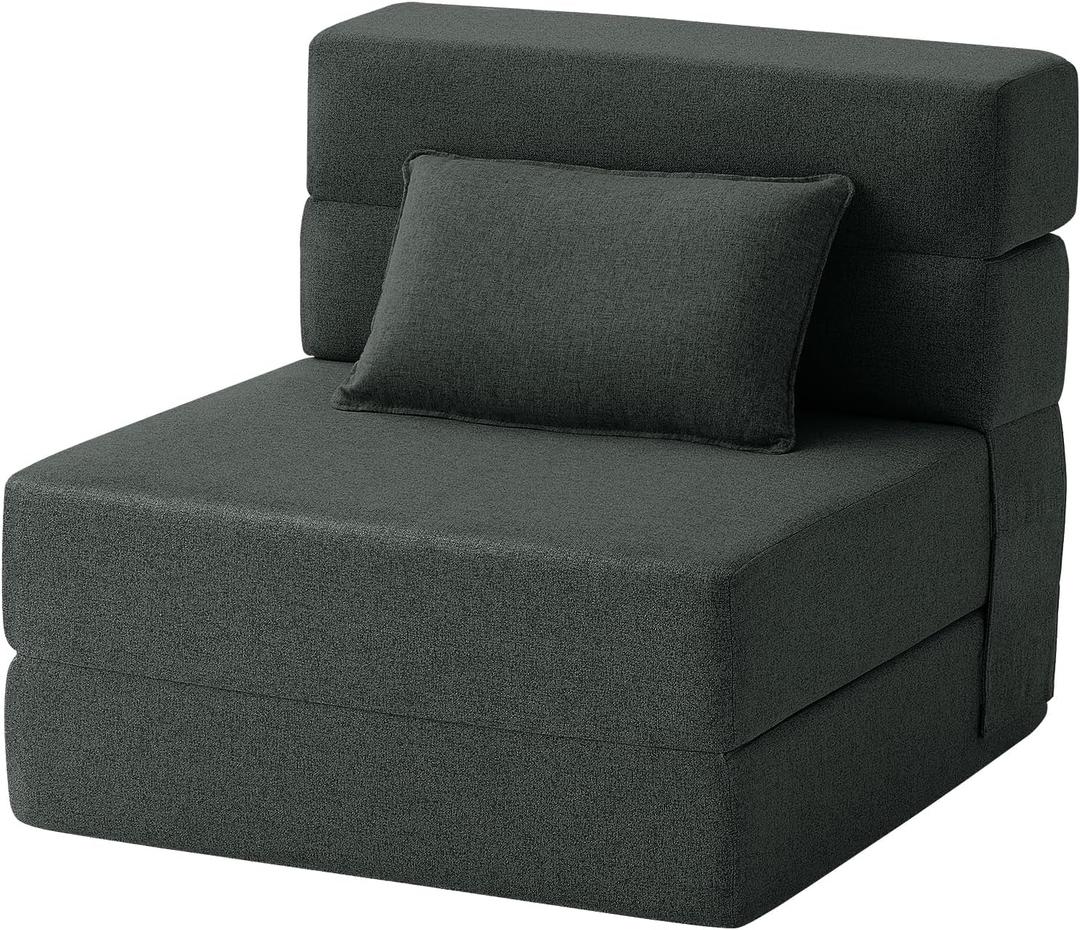 FILUXE Convertible Folding Sofa Bed - Sleeper Chair with Pillow, Modern Linen Fabric Floor & Futon Couch, Foldable Mattress for Living Room/Dorm/Guest Use/Home Office/Apartment, (Single, Dark Gray)