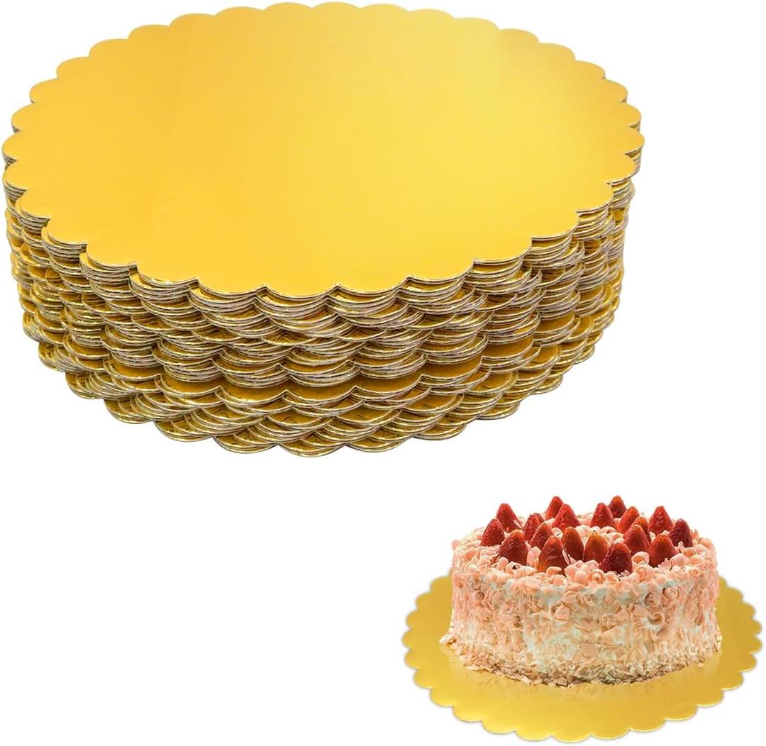 30 Pcs 10 inch Gold Cake Boards Round, Food-Graded Cardboard, Waterproof and Oil-Proof, Sturdy Corrugated, Ideal for Baking, Cake DIY, Dessert and Craftin