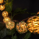 Decorative Lantern String Lights, Outdoor Plug in Hanging Lights with 10 Natural Hemp Rope Leaf Balls, Connectable Weatherproof Patio Globe Boho String Lights for Home Pergola Porch Party Backyard