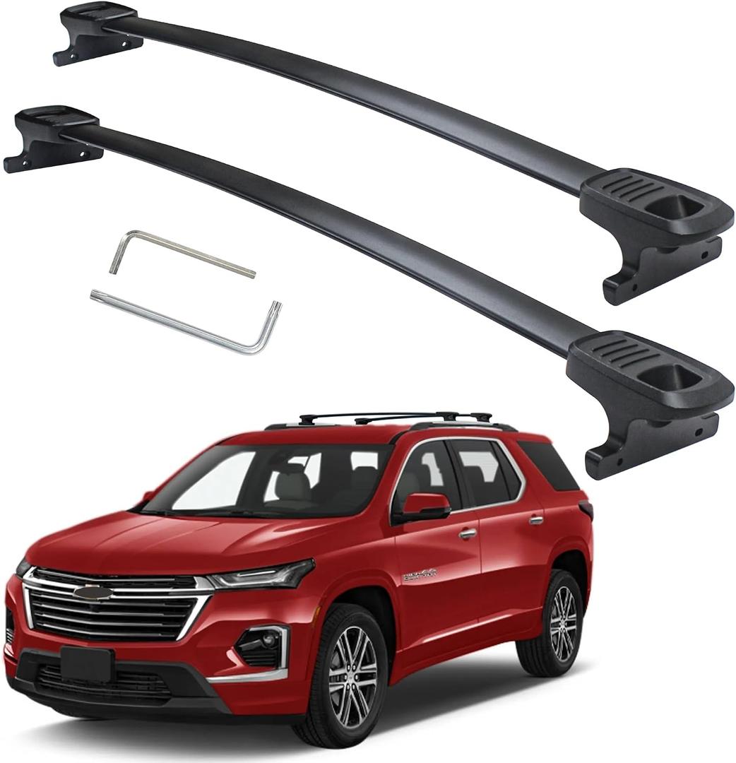 Autekcomma Roof Rack Cross Bars, Replacement for Chevy Chevrolet Traverse 2022 2023 2024 2025 2026 with Raised Side Rails, 300 LBS Heavy Duty Aluminum for Cargo Carrier, Kayak Rack, Bike Rack, Black
