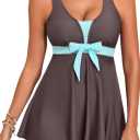 Aleumdr Women Printed Two Piece Tankini Swimsuits Tummy Control Swim Dress High Waisted Boyshort with Pockets, X-Large 