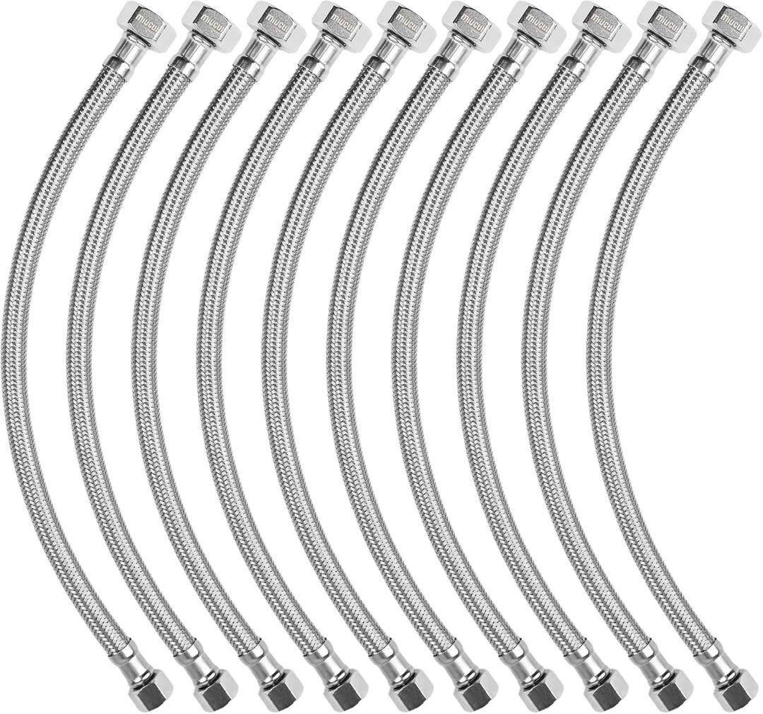 Miucui [10-Pack 48 Inch] 1/2" FIP x 3/8" COMP Faucet Supply Lines, Bathroom Faucet Hose Connector, 304 Stainless Steel Braided Water Supply Line