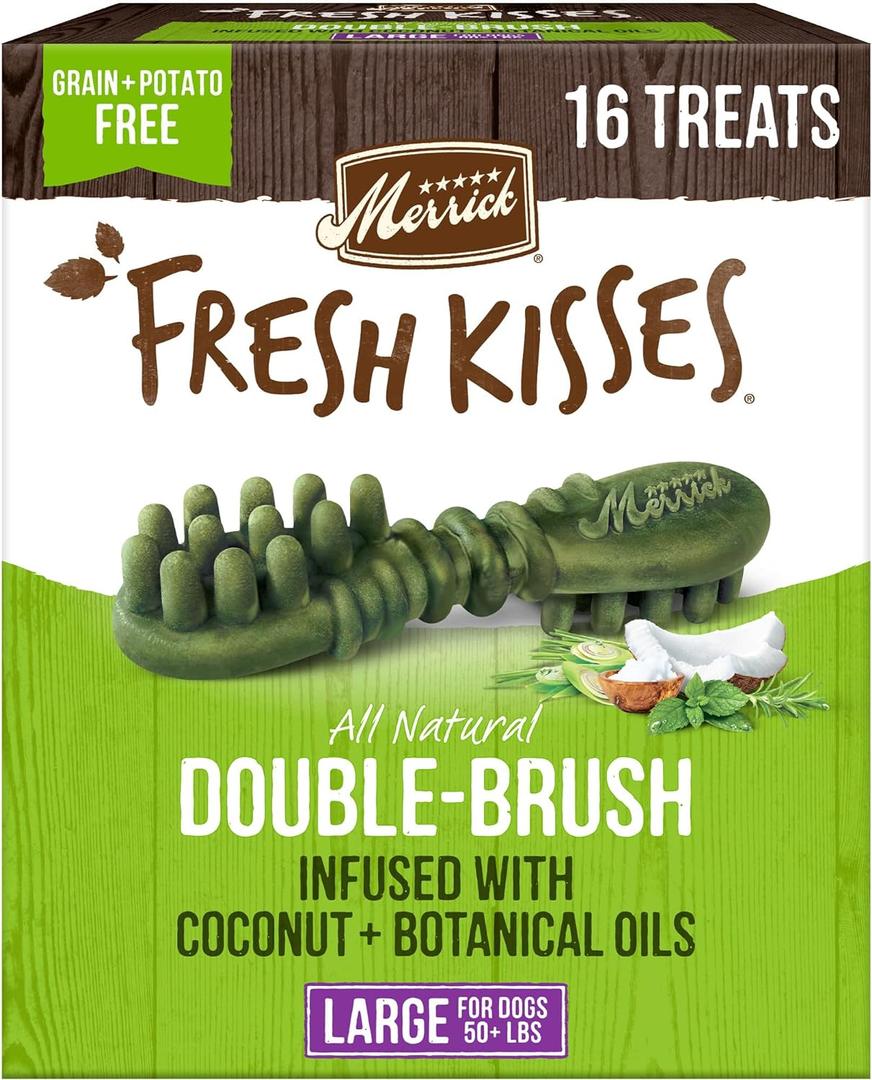 Merrick Fresh Kisses Natural Dental Chews Infused With Coconut And Botanical Oils For Large Dogs Over 50 Lbs - 16 ct. Box