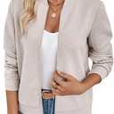 Verdusa Women's Zip Up Bomber Jacket Casual Long Sleeve Textured Lightweight Coat Business Casual Outfits Spring Fall Clothes (Medium, Khaki)