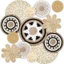 Glenmal Set of 13 Boho Wall Basket Decor Woven Rattan Flat Baskets Handmade Boho Wicker Bamboo Seagrass Wall Hanging Decor for Bedroom Living Room Dining Room Office Ready to Hang (Bohemian)