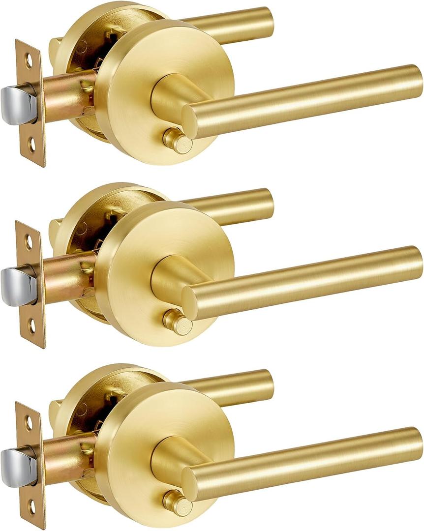 Lethato Brushed Gold Door Handles Interior, Gold Interior Door Handle, Heavy Duty Interior Bedroom/Bathroom Lever Door Handle Interior(3 Packs)