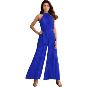 Elegant Grace Fashions Wedding Guest Dress Prom Dress Chiffon Jumpsuits Ankle Length Halter Neck Sleeveless 2025 XL (Royal Blue)