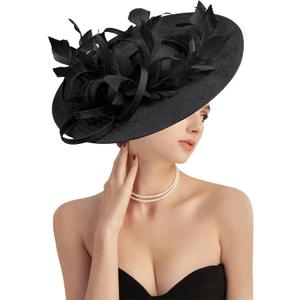 dressfan Fascinator Hats for Women,Linen Vintage Feather Headwear for Derby/Church/Wedding/Cocktail/Tea Party