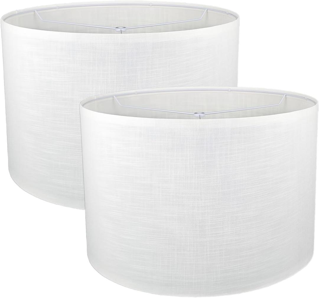 White Lamp Shades Set of 2, 18" Top x 18" Bottom x 12" High, Assembly Required Large Drum Lampshade, Replacement Lamp Shades for Table Lamps, Floor Lamps