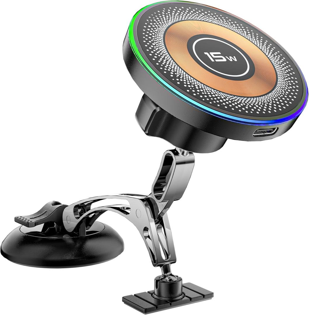 Magnetic Phone Holders for Your Car, 15W Fast Charging Car Charger, 2 in 1 Wireless Mag Safe Car Mount Stick on Dashboard Windshield, Car Accessories for iPhone 17/16/15/14/13/12 Series