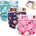 Pet Soft Washable Female Diapers (3 Pack) Female Dog Diapers, Comfort Reusable Doggy Diaper for Girl Dog in Period Heat (Cute Flower, L) (Large:19''-25'')