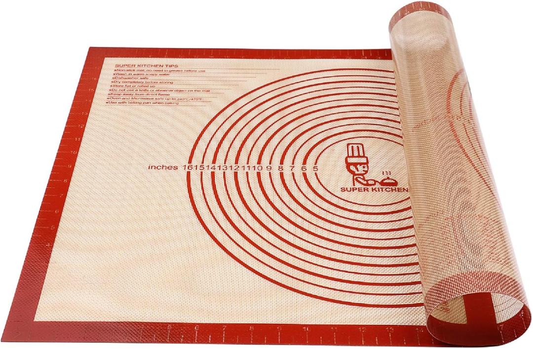 Non-slip Silicone Pastry Mat Extra Large with Measurements 28''By 20'' for Silicone Baking Mat, Counter, Dough Rolling, Oven Liner, Fondant/Pie Crust By Folksy Super Kitchen Red