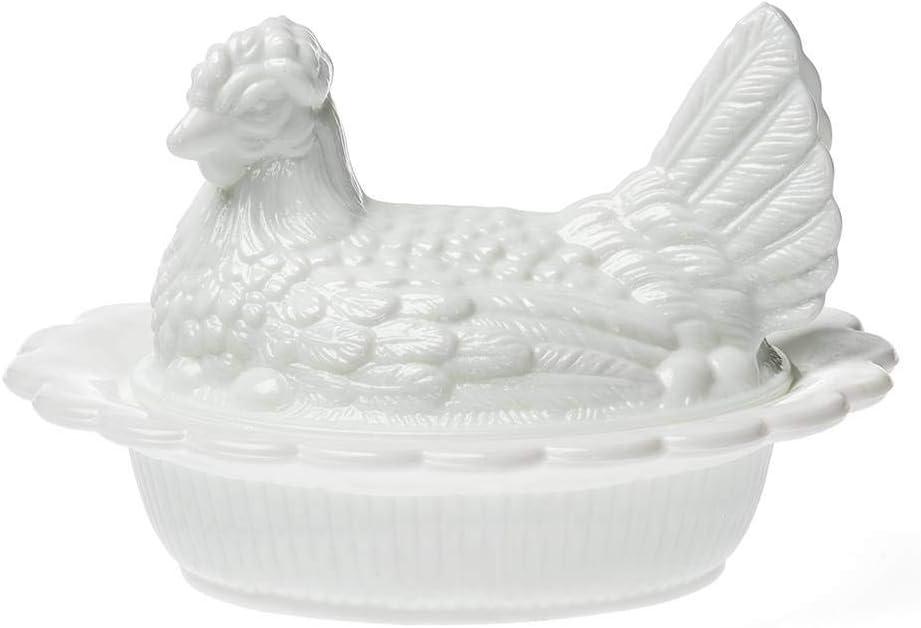 Mosser Glass Hen Candy Dish, Vintage Style Covered Candy Bowl with Lid, 6 Inch, White Milk Glass Mosser Glass Hen Candy Dish, Vintage Style Covered Candy Bowl with Lid, 6 Inch, White Milk Glass