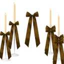 12 Pcs Brown Candlestick Decoration Bows Candle Holder with 5X13.5 Inch Decorative Satin BowsFor Bridal Showers, Birthdays Centerpieces Table Decor(Brown)