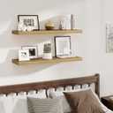 Fun Memories 12 Deep Floating Shelves, 40W x 12D Floating Shelves for Wall Set of 2, Extra Deeper Hanging Wood Shelves for Wall for Living Room Kitchen Laundry Room Kitchen Home Office - Oak