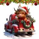 2 x Funny Christmas Ornaments 2025, Highland Cow Christmas Decoration,Cow Ornaments for Christmas Tree, Animal Xmas Keepsake Gift for Cow Lovers (Cow car)