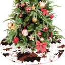 Christmas Tree Skirt Cow Print Faux Fur Folable Christmas Ring Tree Skirt for Artificial Trees Base Stand Cover Xmas Trees Decoration