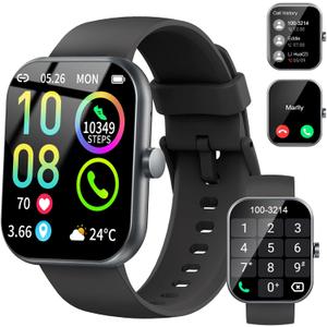 Smart Watch (Answer/Make Calls), 1.96"HD Smartwatch for Men Women 113+ Sport Modes, Activity Tracker with Heart Rate Monitor, Sleep Trackers, Pedometer, IP68 Waterproof Fitness Watch for Android iOS (Deep Black)