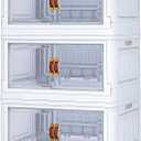 Stackable Storage Bins with Lids - 69 Gallon (273 Quart) - Plastic Collapsible Storage Containers with Wheels, Foldable, Open Front & Open Top, White Acrylic Storage Box - 3 PACK