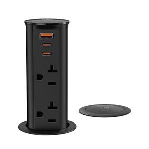 ANNQUAN 20 Amp 2 inch Pop Up Outlet for Countertop with PD20W USB Ports,Pop Up Socket with 2 Outlets 3 USB Ports for Home Office Kitchen (Black)