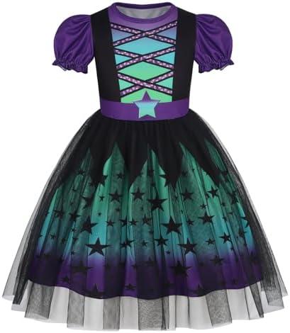 WonderBabe Pirate Costume Kids Pumpkin Puff Sleeve Tulle Dress Witch Outfit Girls Halloween Dress Up Clothes 130