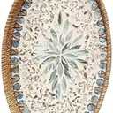 14.5 Inch Serving Tray for Coffee Table Ottoman Dcor Tray for Living Room Mother of Pearl Inlay Rattan Centerpiece Tray for Candle Holder, Flower, Coffee, Bread, Fruit (Large)