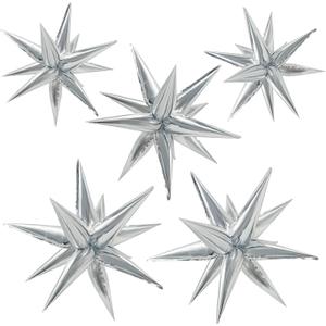 60Pcs Silver Star Balloons Birthday Decorations Explosion Mylar Balloons 12 Spike Balloon Large Foil Prom Balloon for Wedding Anniversary Christmas New Year Eve Party Backdrops Supplies, 27.5 inches