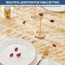 3 Pcs Gold Table Runners, 28In x 10 Ft Sheer Chiffon Tulle Cheesecloth with Glitter Metallic Foil, Golden Sequin Gauze Runner for Wedding, Birthday, Baby Shower, Anniversary Party Decor, Striped