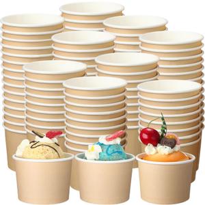 Honeydak 200 Pack Beige Kraft Ice Cream Cups Bulk 5 oz Small Disposable Treat Paper Cups Dessert Yogurt Bowls Snacks Sundae Yogurt Container for Summer Ice Cream Wedding Birthday Party Supplies