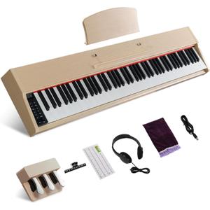 Ktaxon 88 Key Piano Keyboard Semi-Weighted Electric Piano, Portable Keyboard Piano with Professional Three Pedal, 2 Headphone Jacks, Bluetooth, MIDI, 128 Rhythms and 128 Tones(Beige) (Compact)