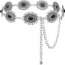 XZQTIVE Women Boho Chain Belts For Dresses Jeans Western Cowgirl Waist Links Belt Adjustable Metal Concho Belt