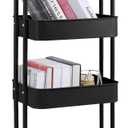4-Tier Metal Mesh Utility Rolling Cart Storage Organizer Shelf Rack with Lockable Wheels for Living Room Kitchen Office, Black